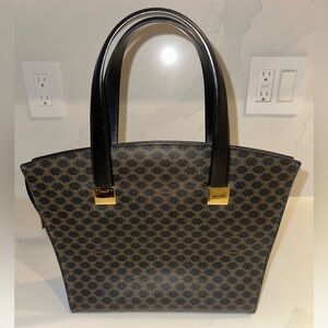 CELINE Black Macadam Vintage Hand Bag PVC Leather Authentic